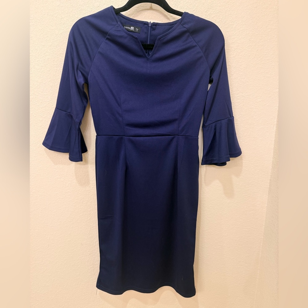 ChArmkpR Navy Bell-Sleeve Sheath Dress (Size S)
